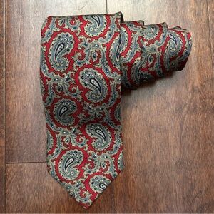 Jonathan Lake 100% Silk Classic Paisley Men's Tie in Red and Blue, NWOT